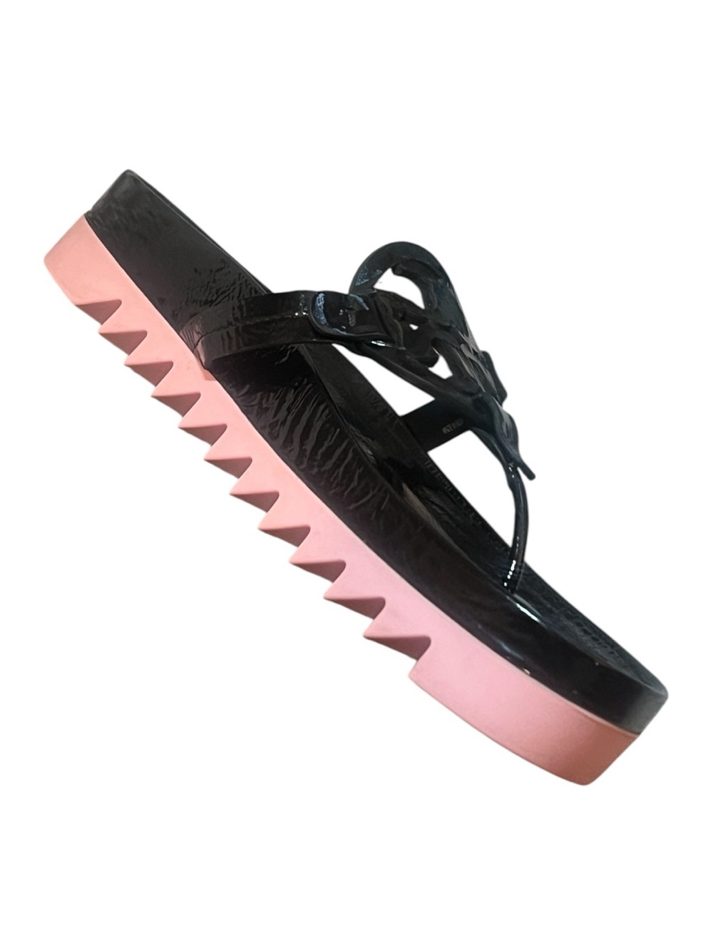TORY BURCH Miller Cloud Lug Black Pink Leather Platform Sawtooth Sandals - Picture 10 of 16
